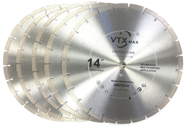 (5 Pack)  VSS 14 Inch Dry or Wet Cutting General Purpose Power Saw Segmented Diamond Blades for Concrete Stone Brick Masonry (14" (5 Pcs))