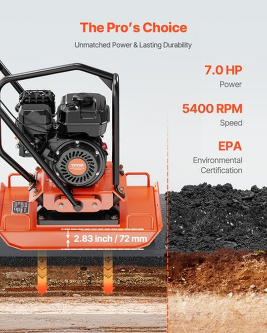 VEVOR 7.0Hp Walk-Behind Vibratory Plate Compactor Soil Dirt Rammer Gas Engine