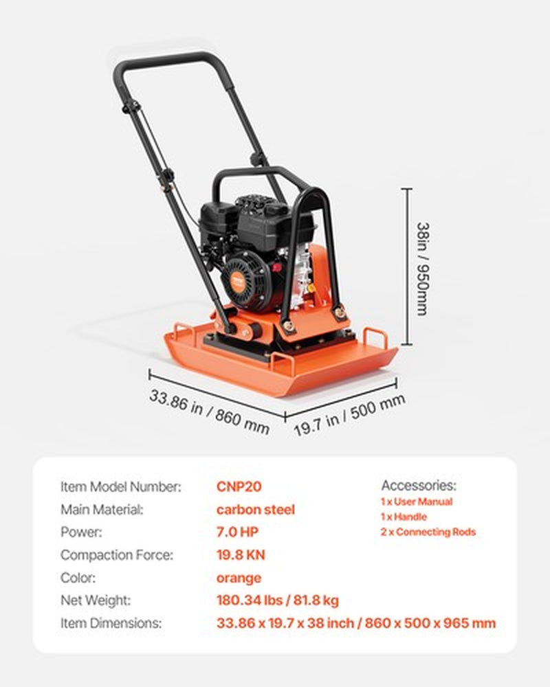 VEVOR 7.0Hp Walk-Behind Vibratory Plate Compactor Soil Dirt Rammer Gas Engine