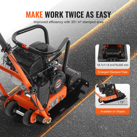 Uimoso Walk-Behind Vibratory Plate Compactor Rammer 2.8HP 78.5Cc EPA Soil Tamper
