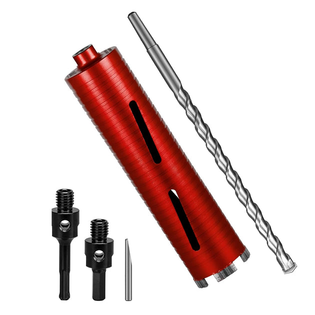 Diamond Core Drill Bits 2 1/2" Diameter 10"/254Mm Drilling Depth 5/8-11" Thread Core Bit Turbo Laser-Welded Segments for Cured Concrete with Brick Block Masonry with Two Adapters（Red）