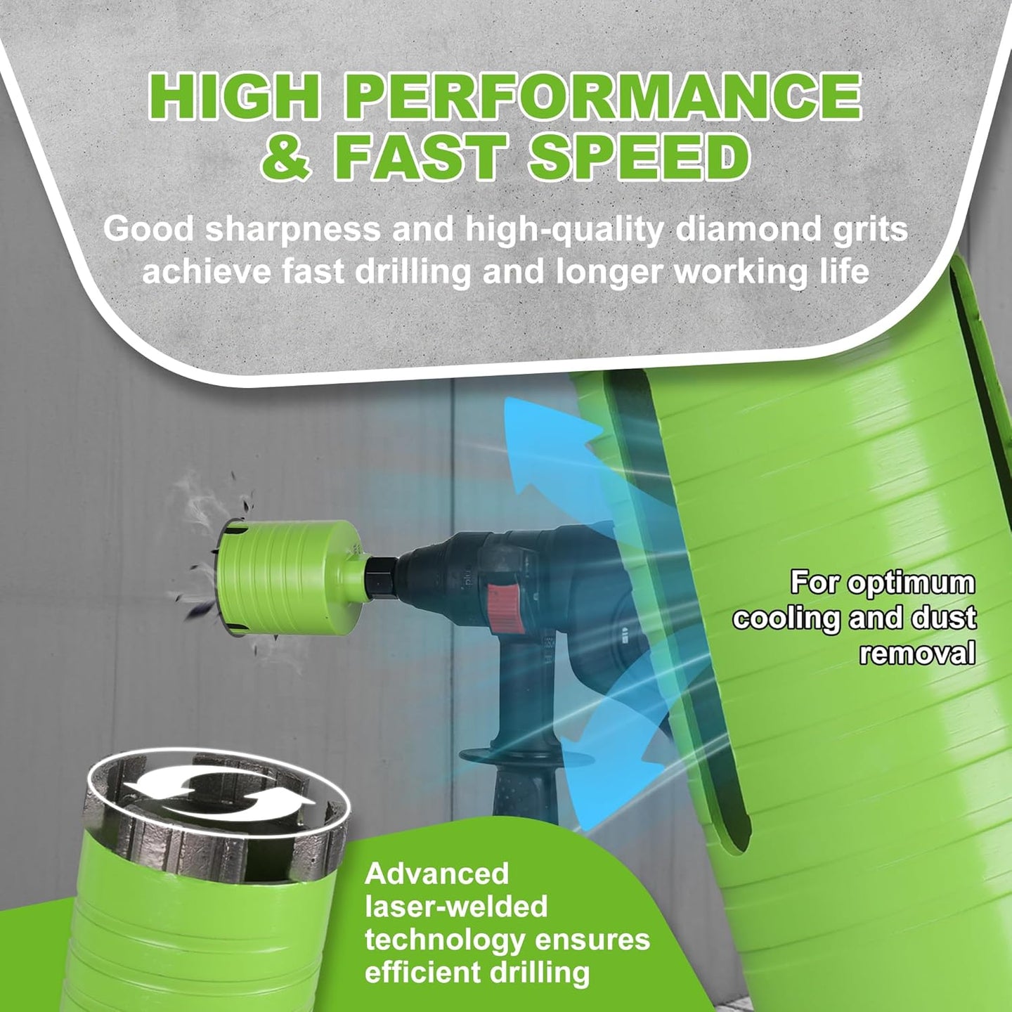 3 Inch Dry Core Drill Bit, 5/8"-11 Threaded Core Bits for Concrete, 10" Drilling Depth Laser Welded Diamond Core Drill Bit for Reinforced Concrete Brick Masonry