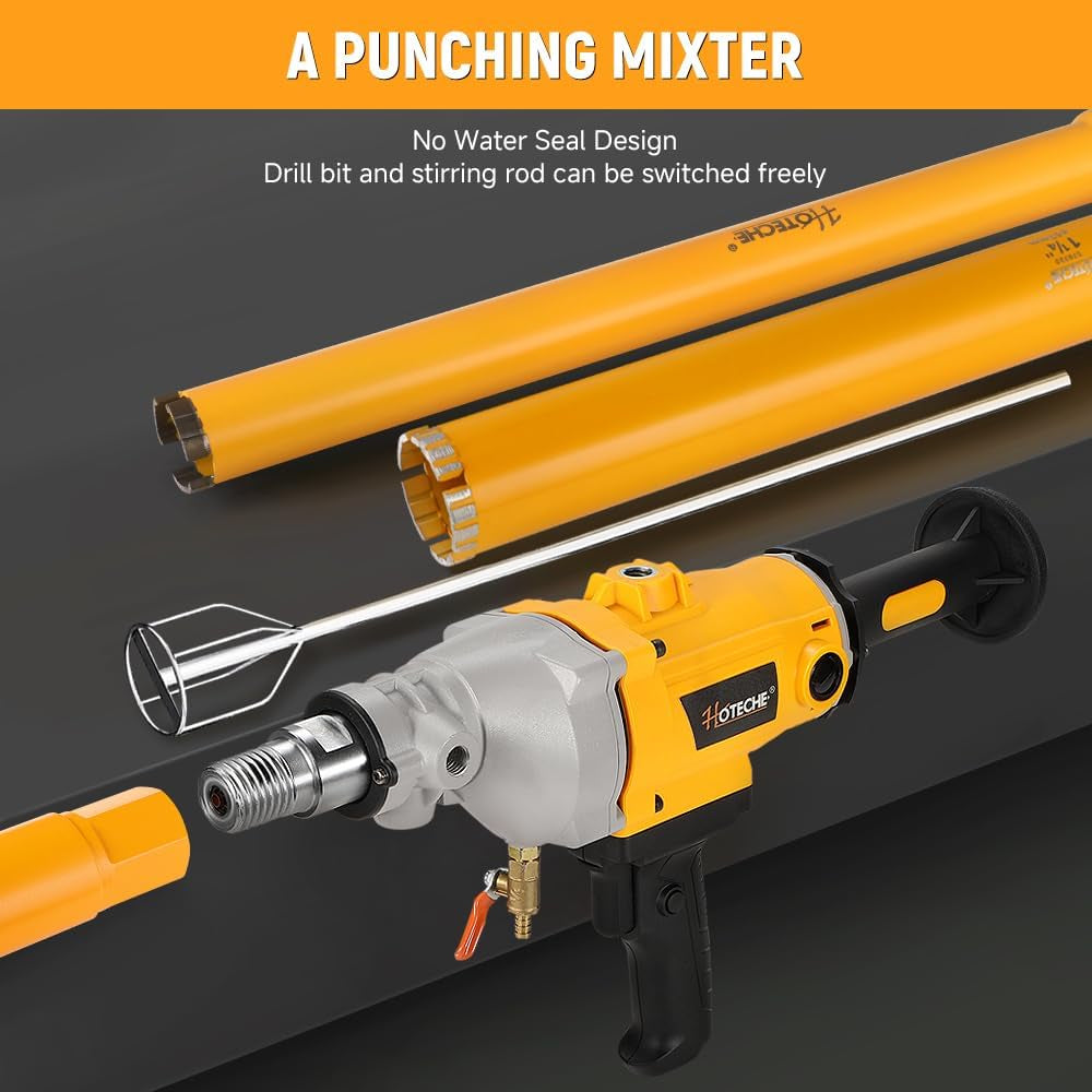 Diamond Core Drilling Machine 1700W Handheld Variable Speed Wet Dry Core Drilling Rig 1-1/4" Thread, 4.7" Max Drilling Capacity for Masonry, Block Stone