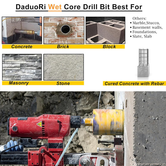 4 Inch Wet Core Drill Bits,  4" Core Bit for Concrete, 14" Drilling Depth, 1-1/4"-7 Thread Diamond Core Bit for Cured Concrete with Rebar, Hard Masonry, Brick Block, Stucco, Stone (102Mm)