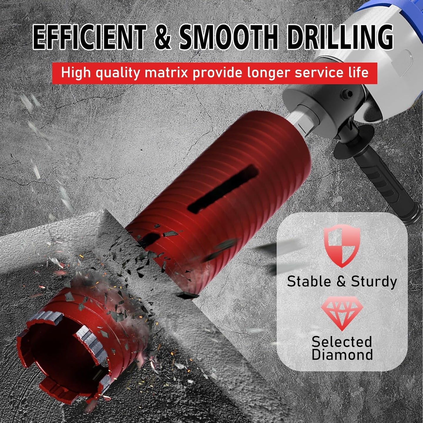 Diamond Core Drill Bits 2 1/2" Diameter 10"/254Mm Drilling Depth 5/8-11" Thread Core Bit Turbo Laser-Welded Segments for Cured Concrete with Brick Block Masonry with Two Adapters（Red）
