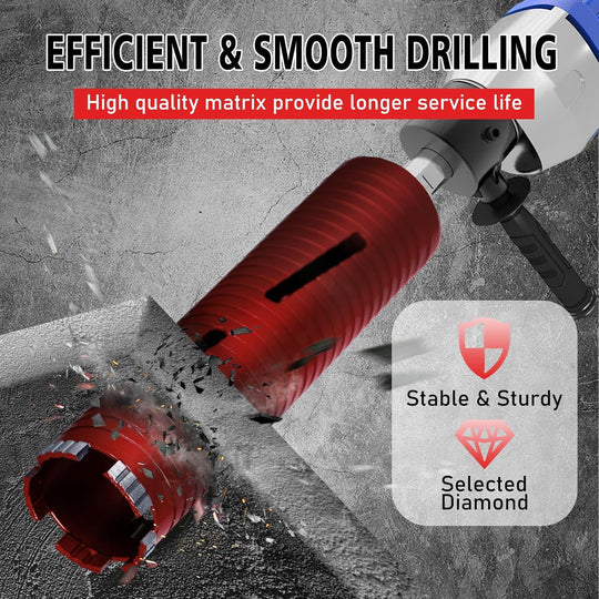 Diamond Core Drill Bits 2 1/2" Diameter 10"/254Mm Drilling Depth 5/8-11" Thread Core Bit Turbo Laser-Welded Segments for Cured Concrete with Brick Block Masonry with Two Adapters（Red）