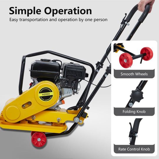 7HP Plate Compactor Rammer 22"X16" ,212CC Vibratory Compaction Tamper 5600 VPM