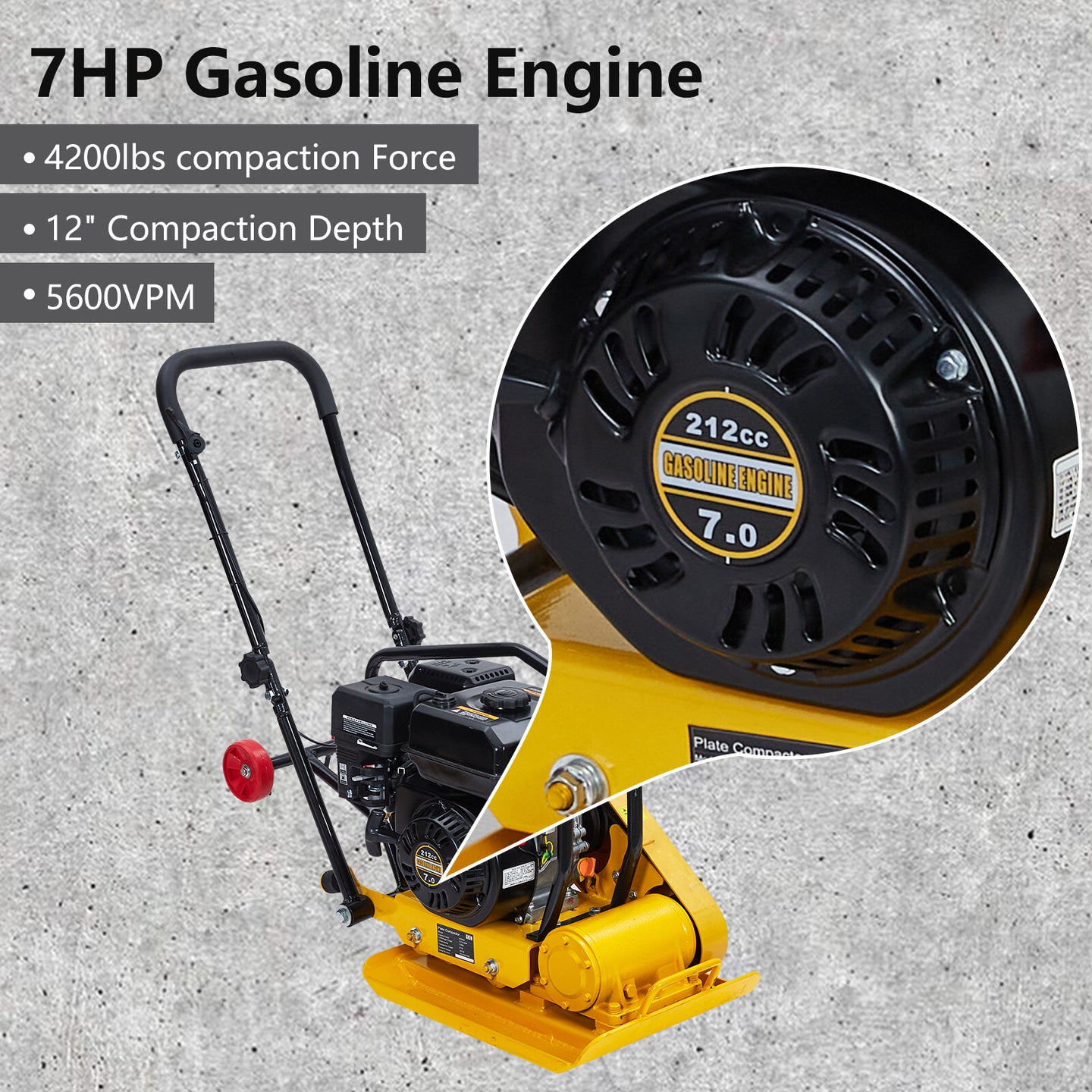 Walk-Behind Vibratory Plate Compactor Rammer 7.0HP 212Cc Gas Engine Soil Tamper
