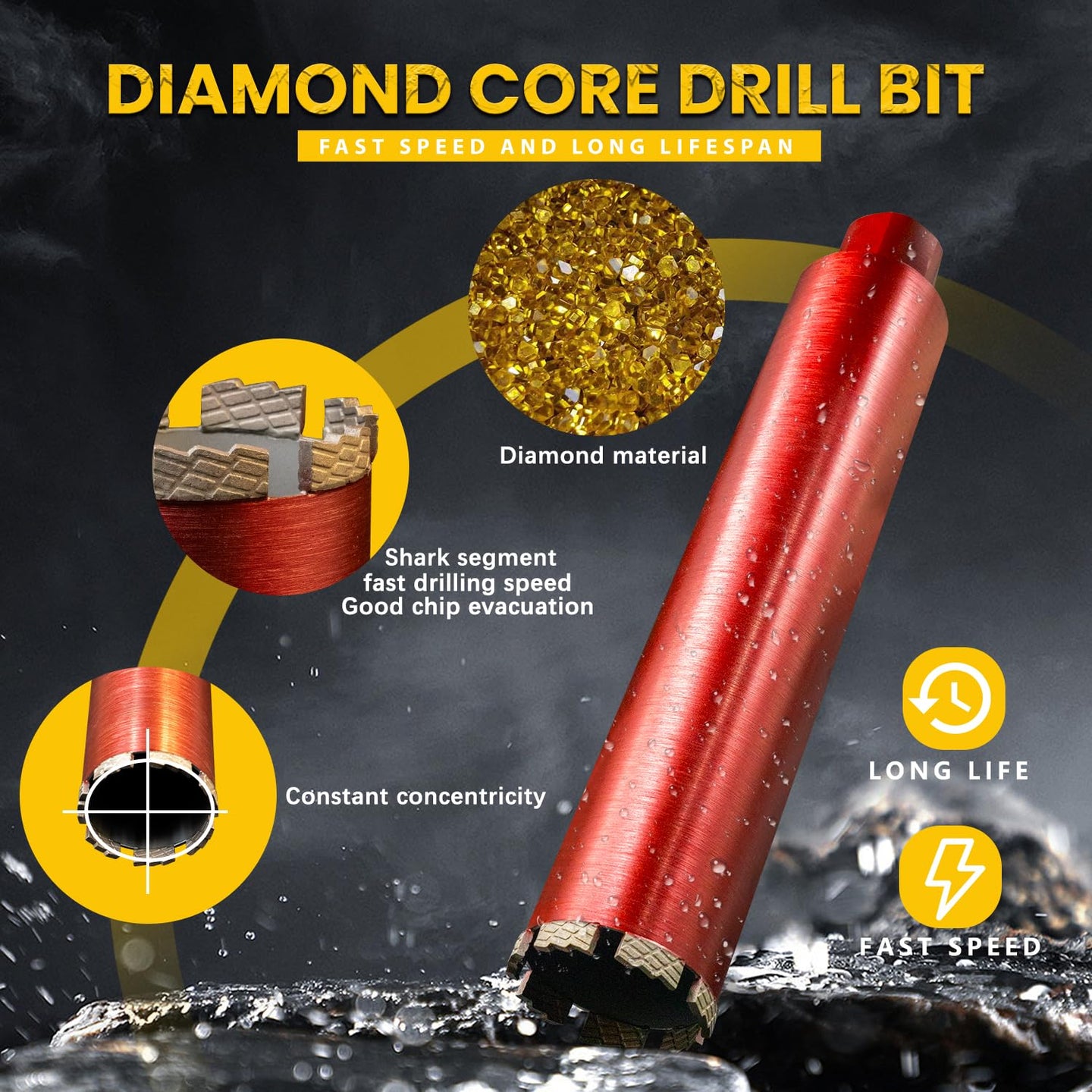 RDT 3" Diamond Drill Core Bits for Concrete Masonry Brick and Stone, Laser-Welded Wet Drill Bit, 14" Drilling Depth, 1-1/4"-7 Arbor, for Construction & DIY Home Renovation