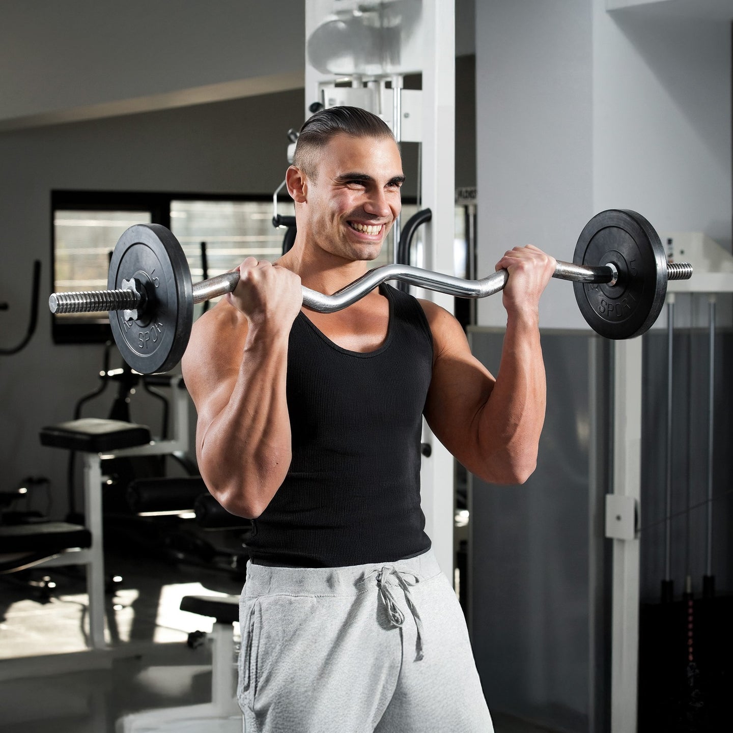 1" Standard Weightlifting Barbell - Threaded EZ Curl Bar with Star Collars