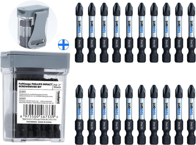 2 Inch Phillips Bit#2 Magnetic anti Slip Impact Screwdriver Bits Set,20Pcs Insert S2 Steel PH2 Driver Dit Set with CNC Machined Tips for Power Drill