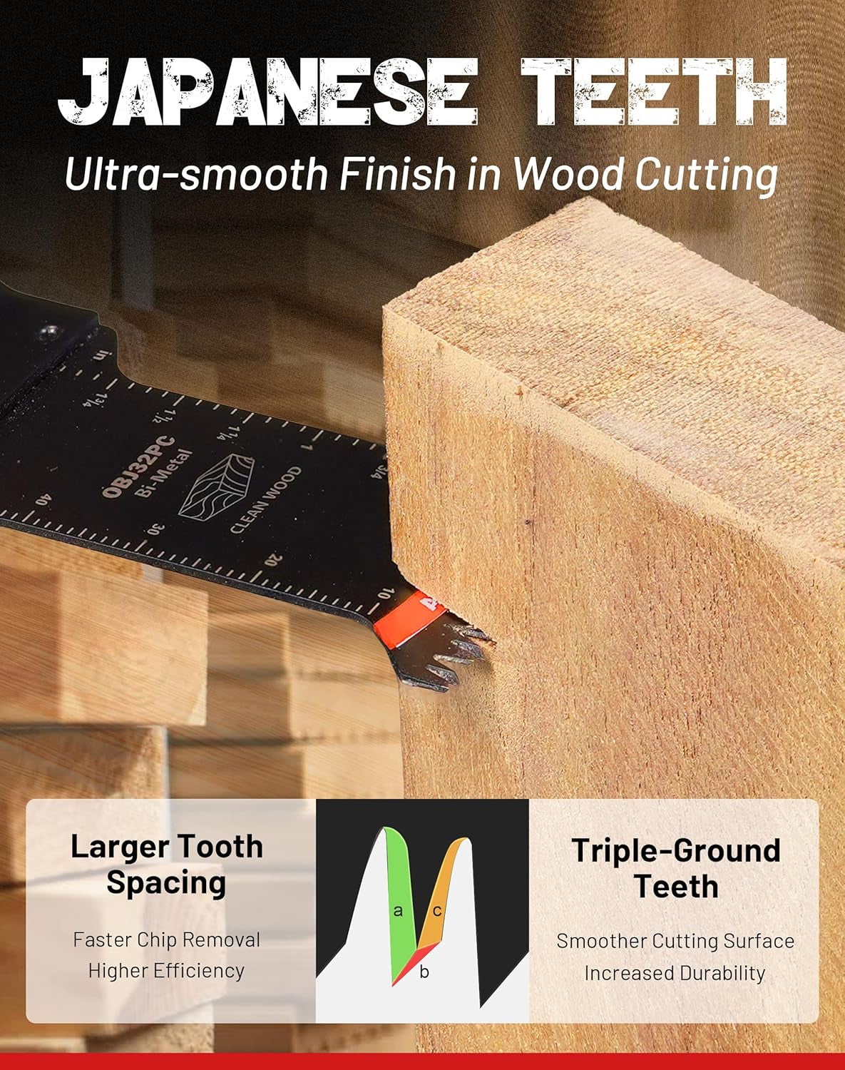 Bi-Metal Arc Edge Oscillating Tool Blade, Japanese Teeth Oscillating Saw Blades for Clean Cuts in Hard Wood & Plastic, Universal Fit Multitool Blades, 10-Pack