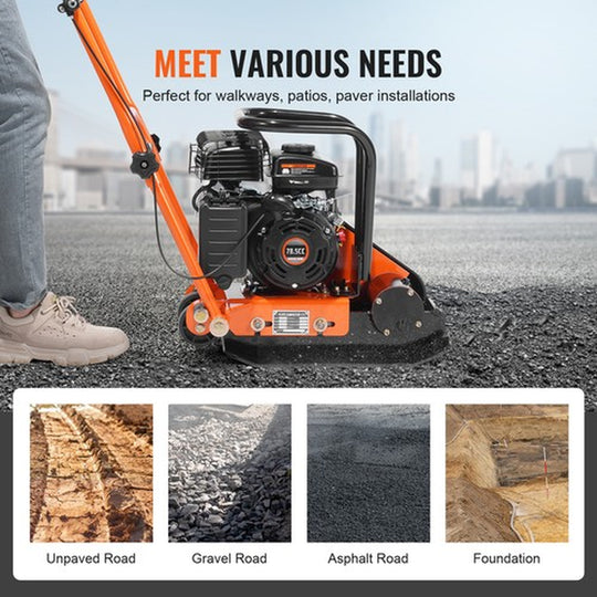 2.8Hp Walk-Behind Vibratory Plate Compactor Soil Dirt Rammer 78.5Cc EPA Engine