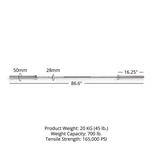 Titan Fitness Performance Series 20 KG Olympic Bar, 700 LB Capacity, 28Mm Shaft