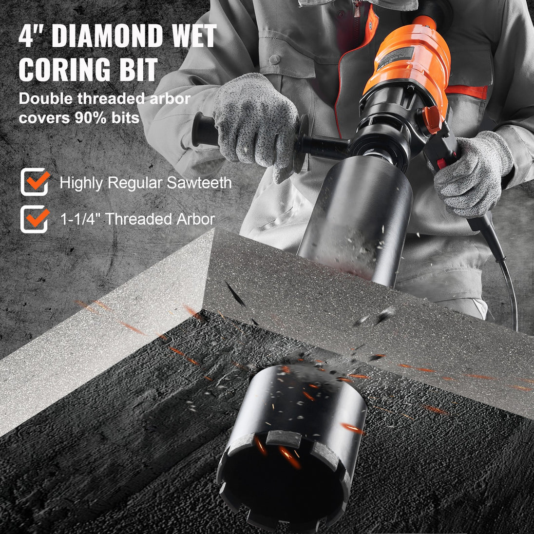 Uimoso Diamond Core Drill Machine Handheld Concrete Core Drill Rig 4In Bit 1500W