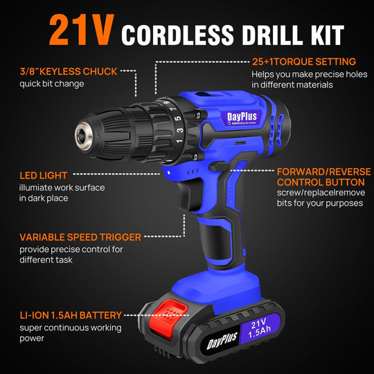NEW 21V Power Cordless Drill Driver Electric Rechargeable Tool with Charger