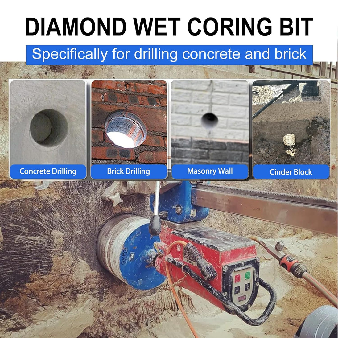 Diamond Core Drill Bits 2" Diameter 10"/254Mm Drilling Depth 5/8-11" Thread Core Bit Turbo Laser-Welded Segments for Cured Concrete With, Brick, Block, Masonry, with Two Adapters