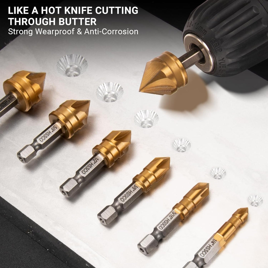 6 Pieces Countersink Drill Bit Set, M35 Cobalt HSS Countersink Drill Bits with 1/4 Inch Quick Change Hex Shank for Metal, Wood, Stainless Steel, Carbon Steel