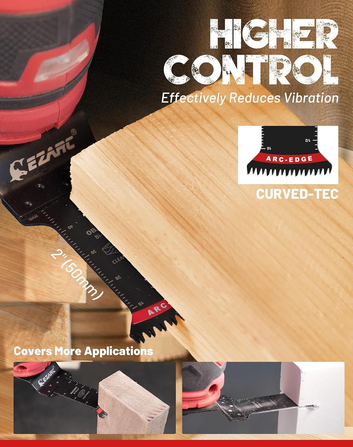 Bi-Metal Arc Edge Oscillating Tool Blade, 2-11/16" Extra-Long Japanese Teeth Oscillating Saw Blades for Clean Cuts in Hard Wood & Plastic, Universal Fit Multitool Blades, 10-Pack
