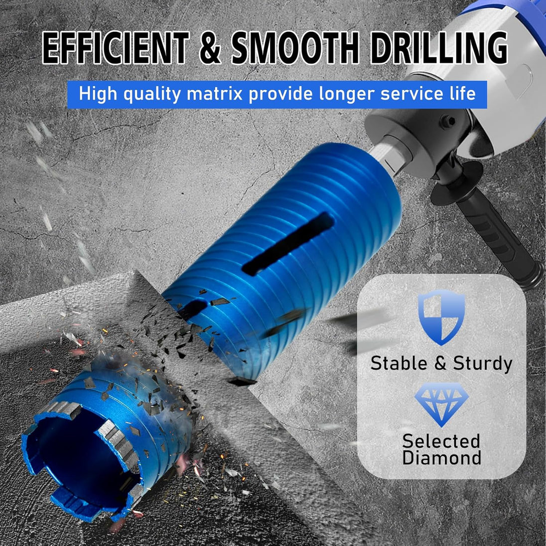 Diamond Core Drill Bits 2" Diameter 10"/254Mm Drilling Depth 5/8-11" Thread Core Bit Turbo Laser-Welded Segments for Cured Concrete With, Brick, Block, Masonry, with Two Adapters
