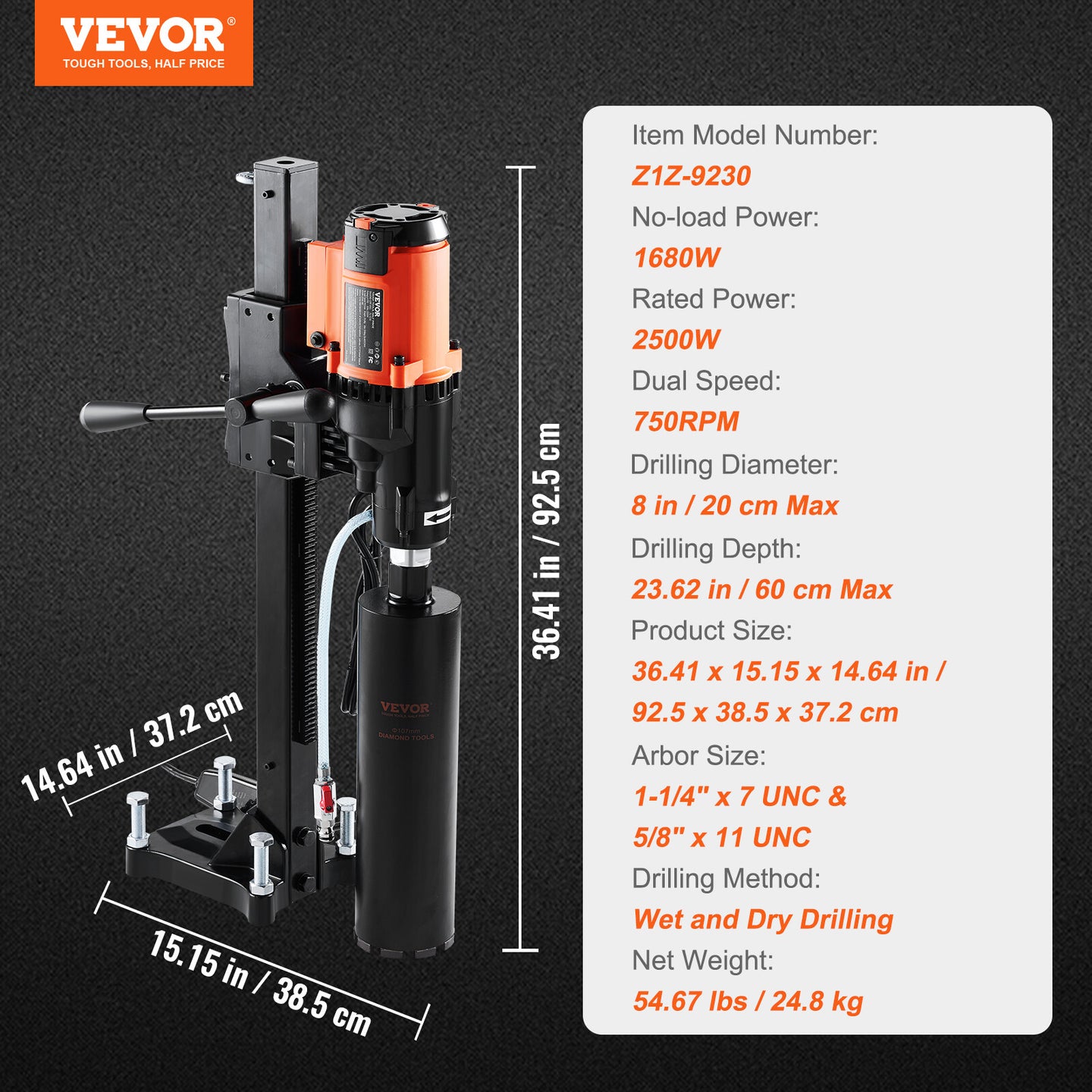 8In Max Diamond Core Drill Machine Concrete Core Drill Rig with 4.25In Core Bit