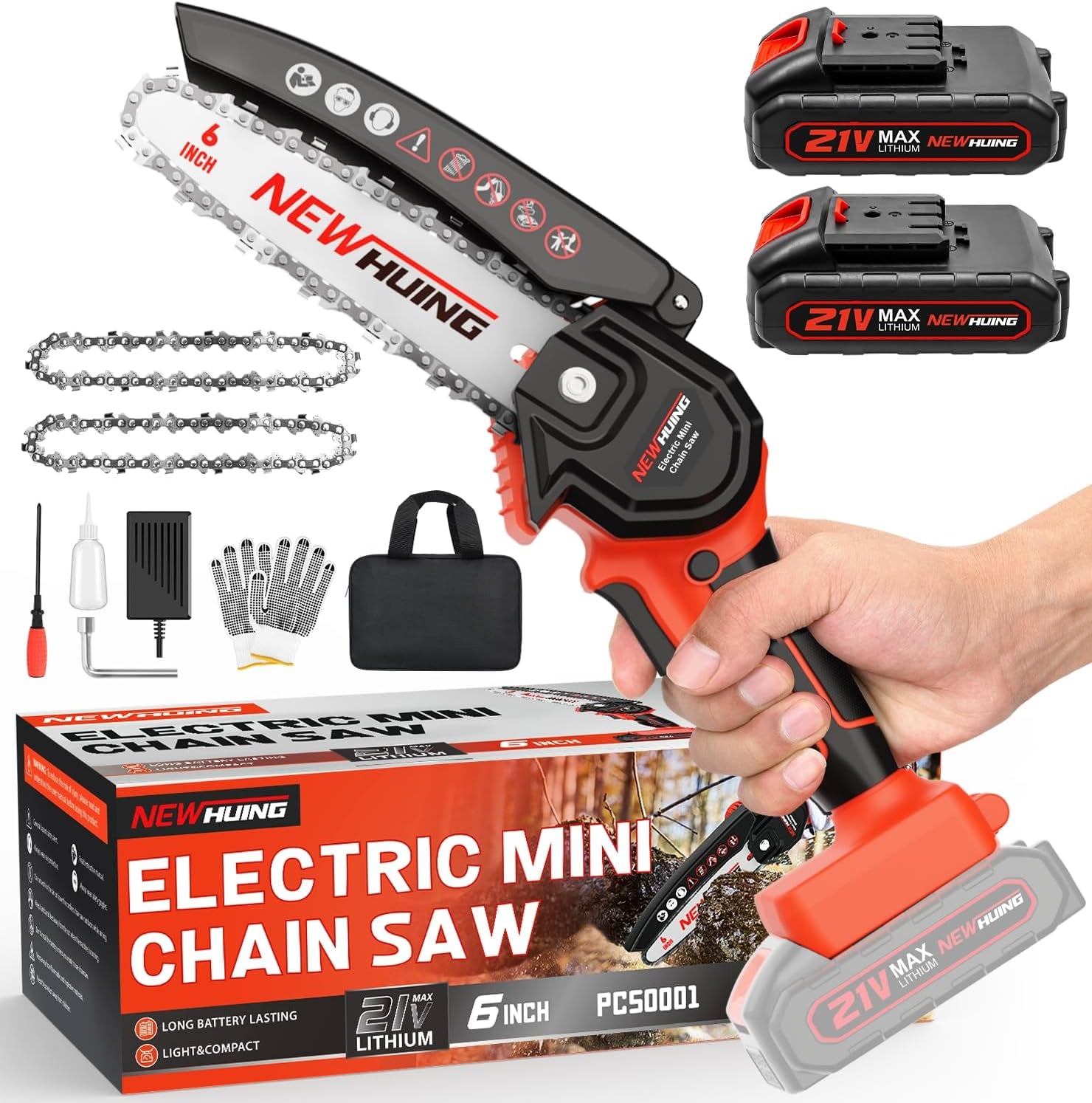 Mini Cordless Chainsaw Kit, Upgraded 6" One-Hand Handheld Electric Portable Chainsaw, 21V Rechargeable Battery Operated, for Tree Trimming and Branch Wood Cutting by