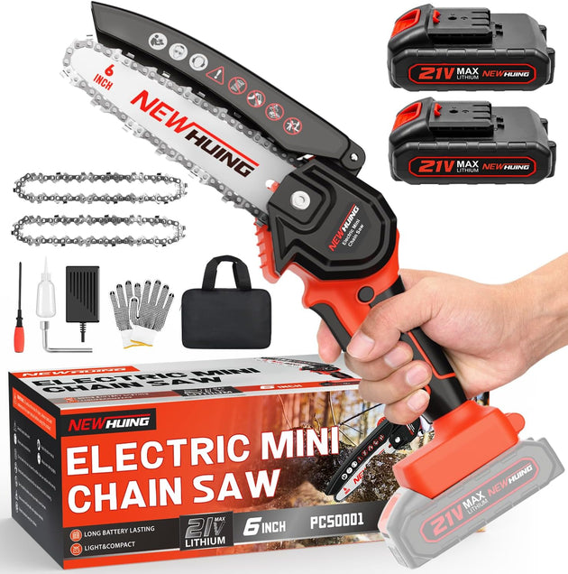 Mini Cordless Chainsaw Kit, Upgraded 6" One-Hand Handheld Electric Portable Chainsaw, 21V Rechargeable Battery Operated, for Tree Trimming and Branch Wood Cutting by