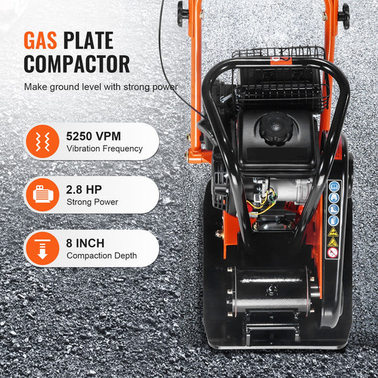 Uimoso Walk-Behind Vibratory Plate Compactor Rammer 2.8HP 78.5Cc EPA Soil Tamper