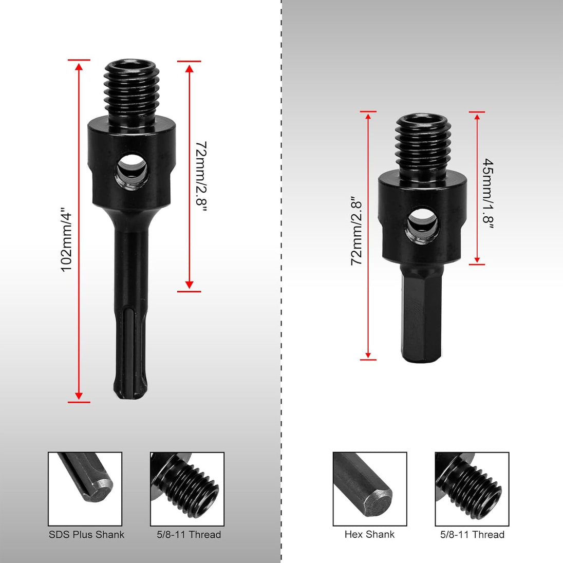 Diamond Core Drill Bits 2 1/2" Diameter 10"/254Mm Drilling Depth 5/8-11" Thread Core Bit Turbo Laser-Welded Segments for Cured Concrete with Brick Block Masonry with Two Adapters（Red）