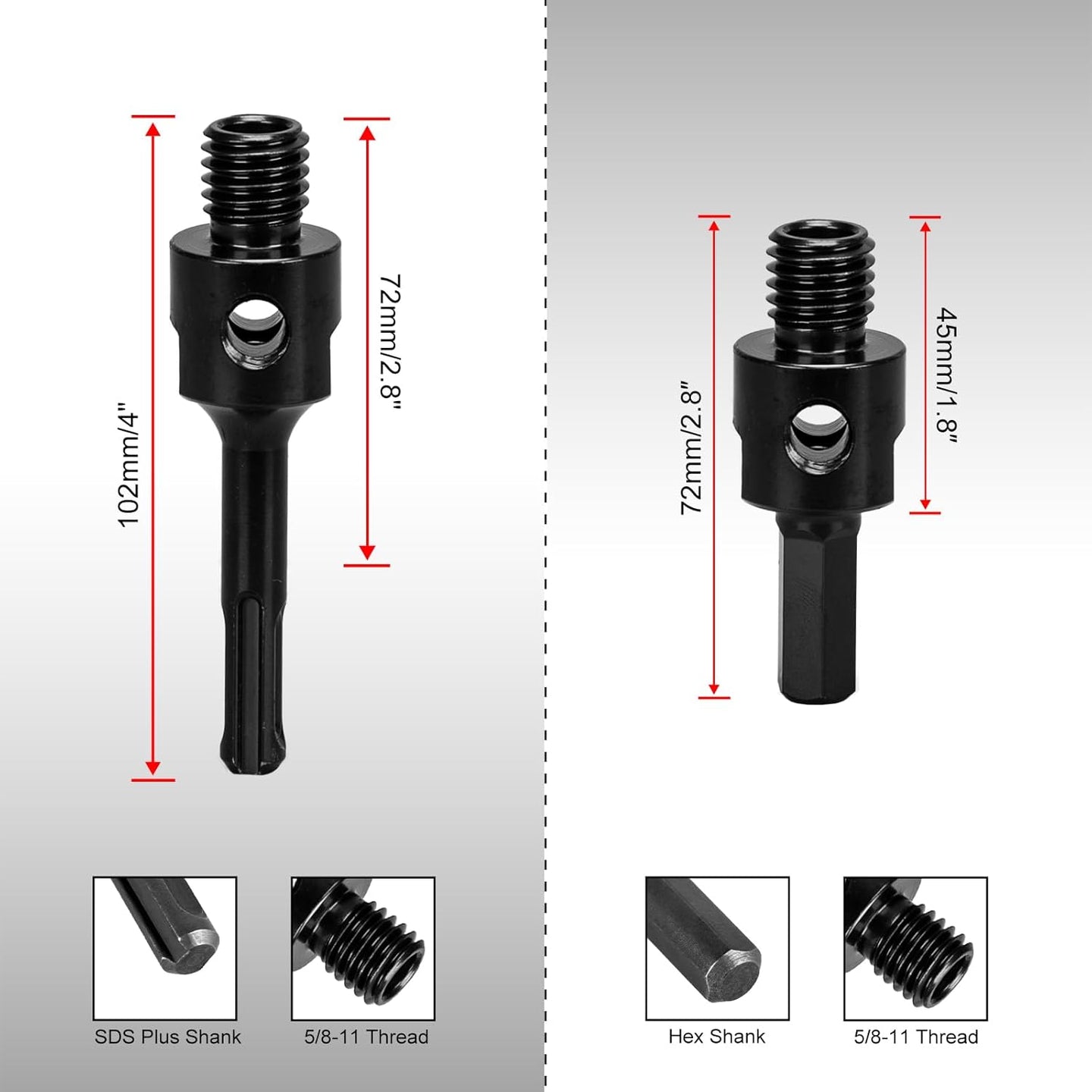 Diamond Core Drill Bits 2 1/2" Diameter 10"/254Mm Drilling Depth 5/8-11" Thread Core Bit Turbo Laser-Welded Segments for Cured Concrete with Brick Block Masonry with Two Adapters（Red）