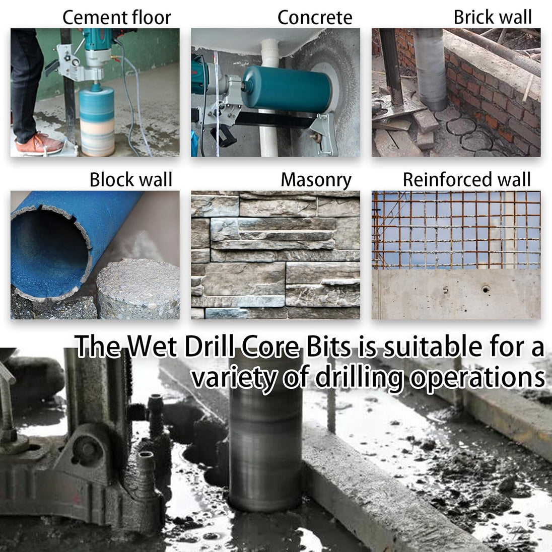 4" Wet Core Drill Bits with 1-1/4"-7 Thread Featuring 15.74" Drilling Depth 10Mm Diamond Segment Specifically Designed for Heavy-Duty Applications in Reinforced Concrete Brick and Masonry