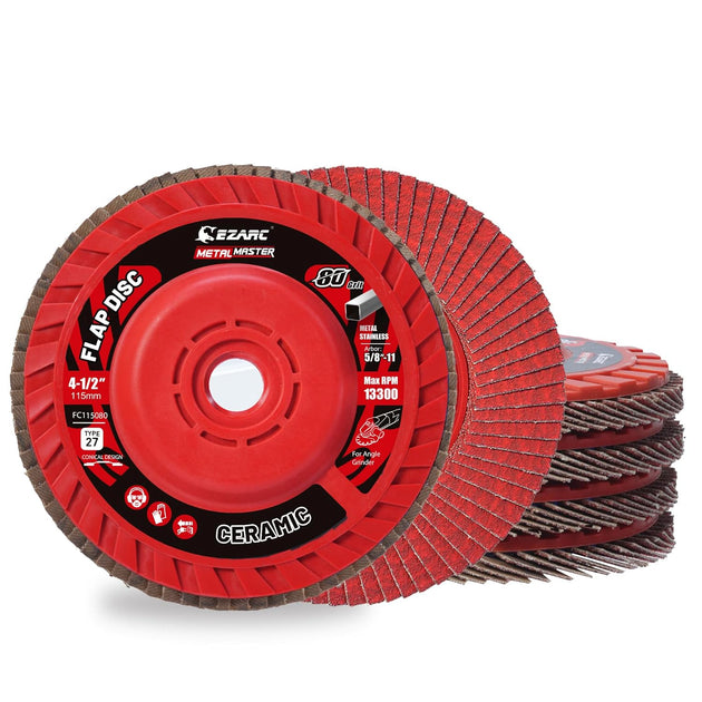 Flap Discs 80 Grit, 4-1/2" X 7/8" Ceramic Grain Flap Sanding Disc, Type 27 Heavy Duty Abrasive Trimmable Grinding Wheel Finishing for Stainless Steel, Sheet Metal (5 Pack)