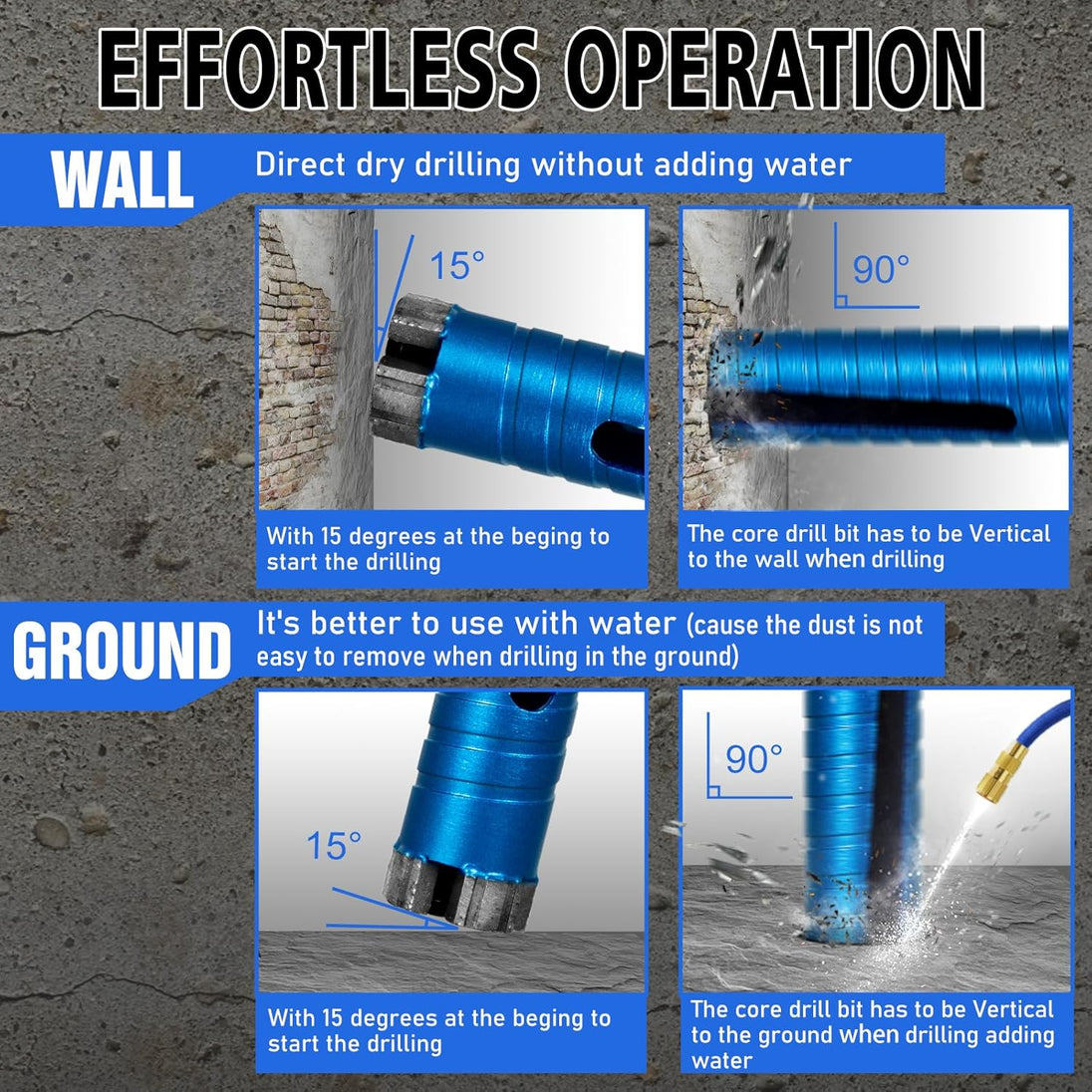 Diamond Core Drill Bits 2" Diameter 10"/254Mm Drilling Depth 5/8-11" Thread Core Bit Turbo Laser-Welded Segments for Cured Concrete With, Brick, Block, Masonry, with Two Adapters
